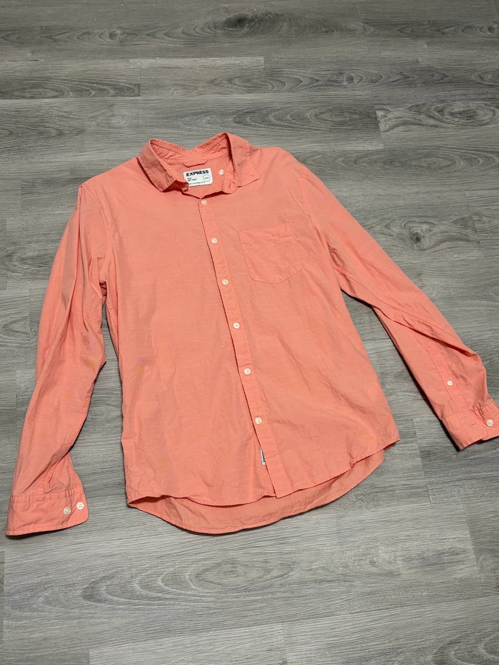 Express Slim Soft Wash Salmon Pink Long Sleeve Button Up Dress Shirt M